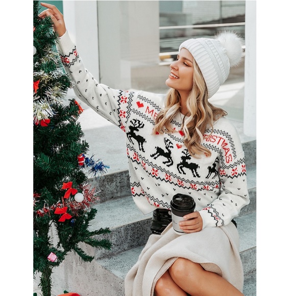 Christmas Sweater Nordic Print White - Picture 7 of 17